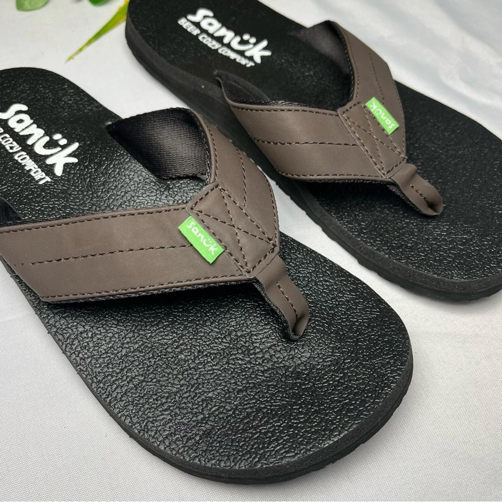 Sanuk Beer Cozy Coaster Flip Flops Mens Size 7 New